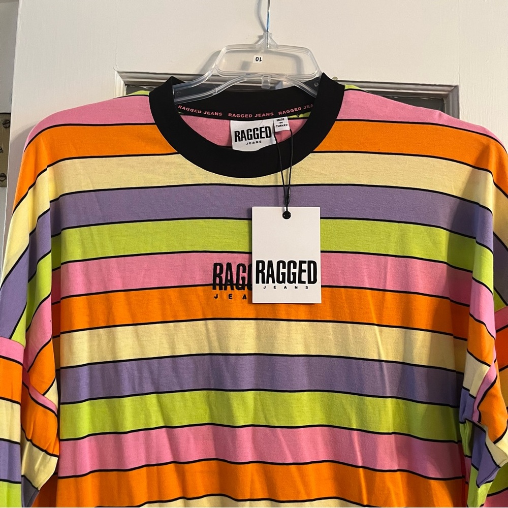 WT Ragged Priest Rainbow Striped Long Sleeve Dress Size Large 🌈 - Picture 2 of 4